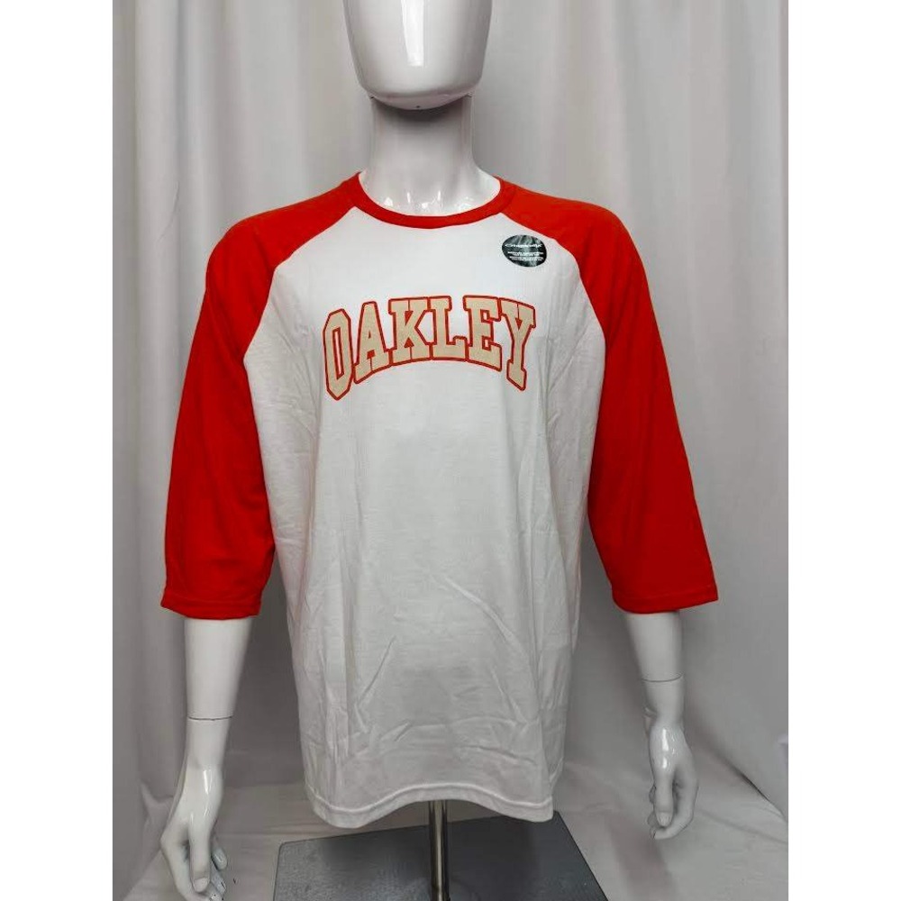 Oakley Mens Sport 3/4 Raglan Baseball Tee Shirt Red‎ White Large New 457569